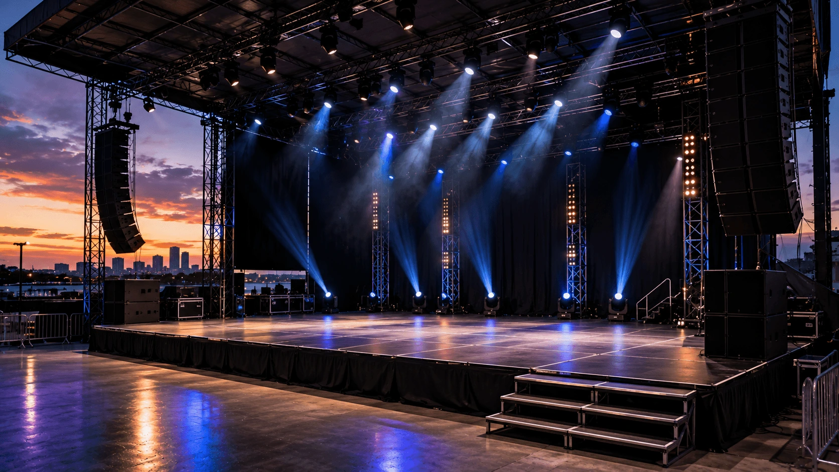 Professional stage setup at a London indoor event venue