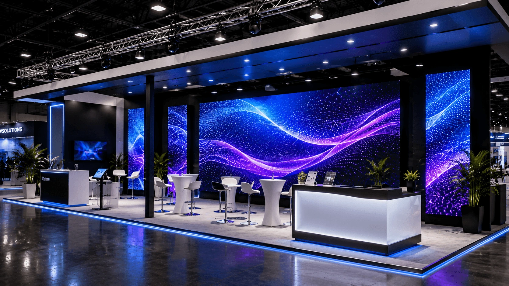 Corporate AV setup with LED screens, audio and lighting at a London event